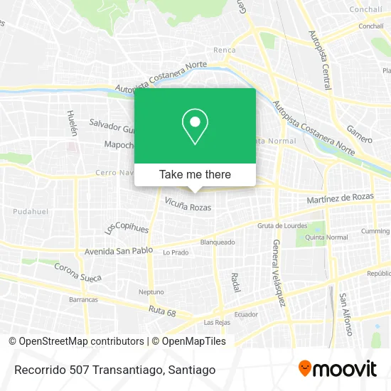 Recorrido 507 Transantiago map