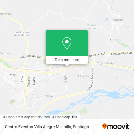 Mapa de Centro Eventos Villa Alegre Melipilla