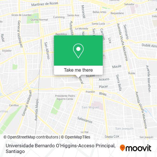 Universidade Bernardo O'Higgins-Acceso Principal map