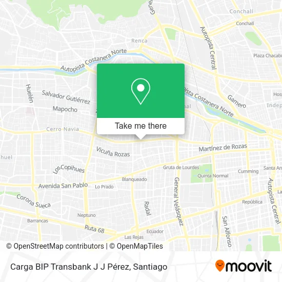 Carga BIP Transbank J J Pérez map