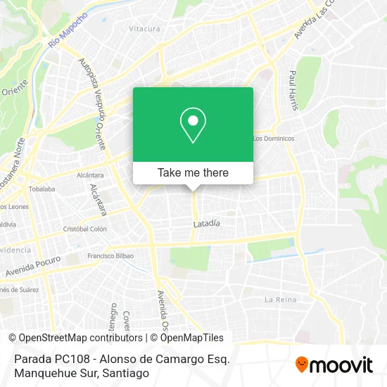 Parada PC108 - Alonso de Camargo Esq. Manquehue Sur map