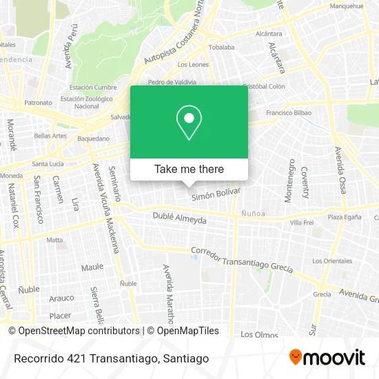 Recorrido 421 Transantiago map