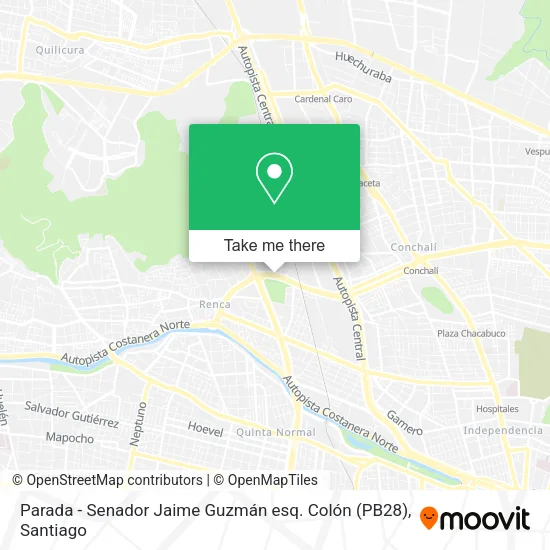 Parada - Senador Jaime Guzmán esq. Colón (PB28) map