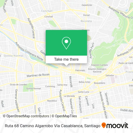 Ruta 68 Camino Algarrobo Vía Casablanca map