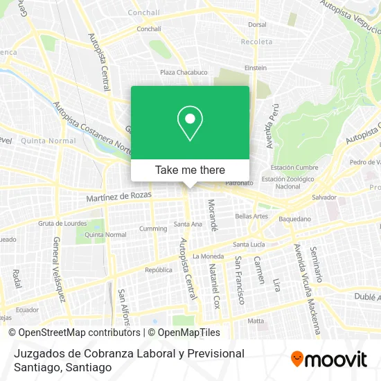 Juzgados de Cobranza Laboral y Previsional Santiago map