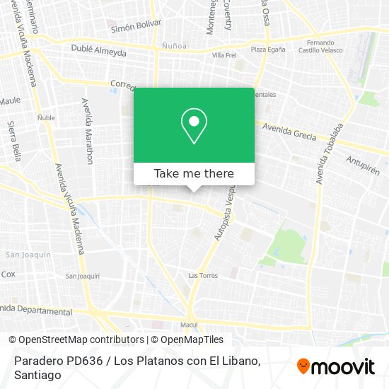 Paradero PD636 / Los Platanos con El Libano map