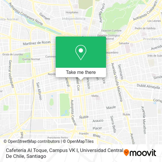 Cafetería Al Toque, Campus VK I, Universidad Central De Chile map