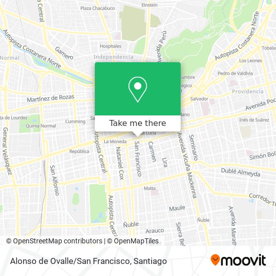 Alonso de Ovalle/San Francisco map