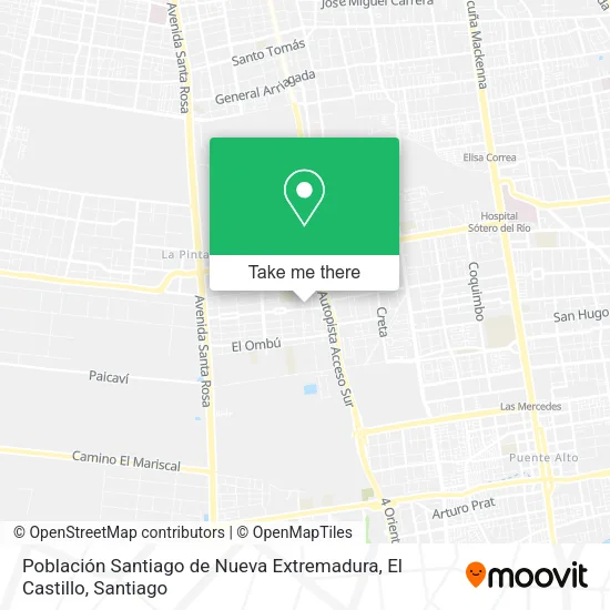 Población Santiago de Nueva Extremadura, El Castillo map
