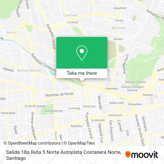 Salida 18a Ruta 5 Norte Autopista Costanera Norte map