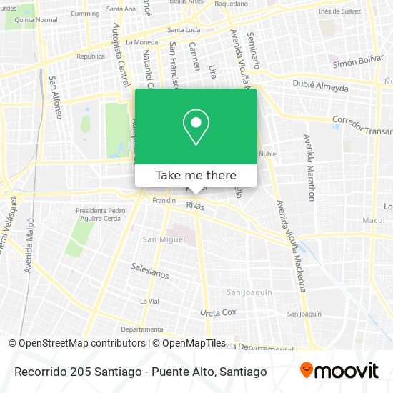 Mapa de Recorrido 205 Santiago - Puente Alto
