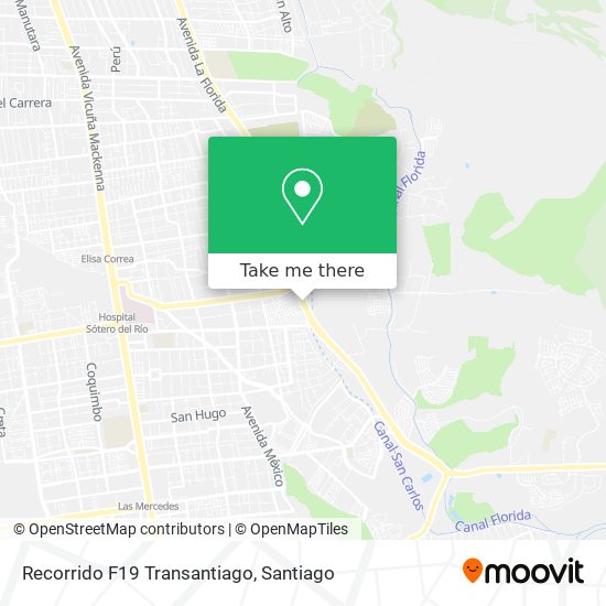 Recorrido F19 Transantiago map