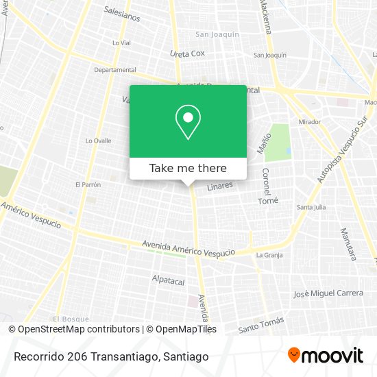 Recorrido 206 Transantiago map