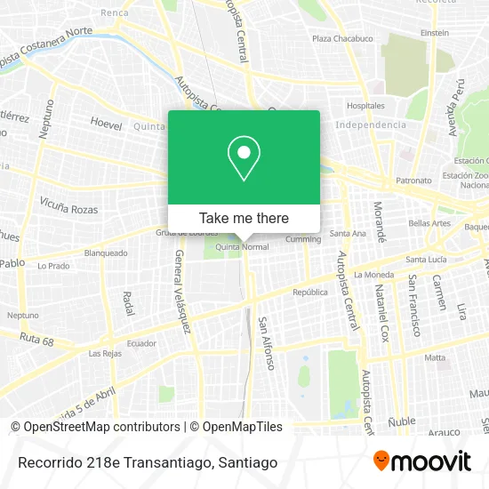 Recorrido 218e Transantiago map