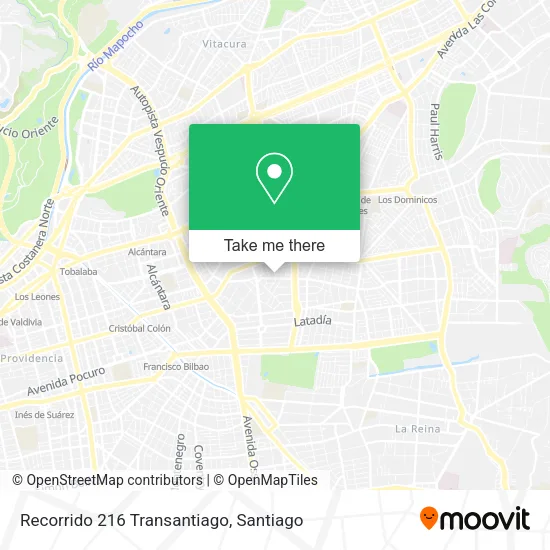 Recorrido 216 Transantiago map