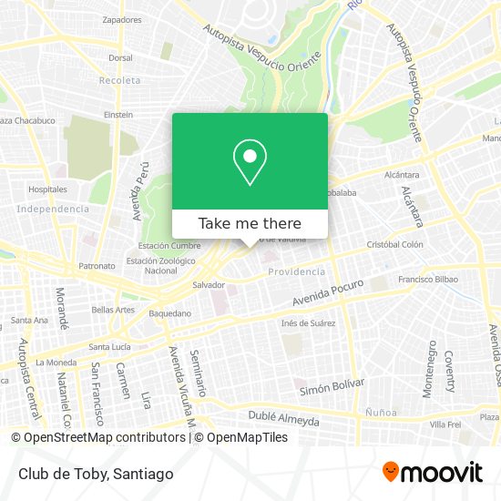 How to get to Club de Toby in Providencia by Metro or Micro?
