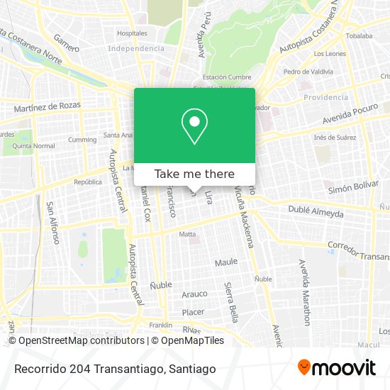 Recorrido 204 Transantiago map