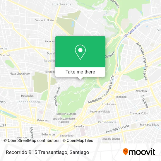 Recorrido B15 Transantiago map