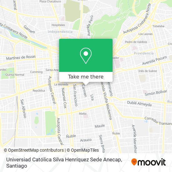 Mapa de Universiad Católica Silva Henríquez Sede Anecap