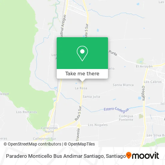 Mapa de Paradero Monticello Bus Andimar Santiago