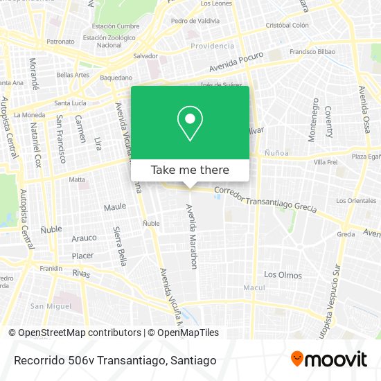 Recorrido 506v Transantiago map