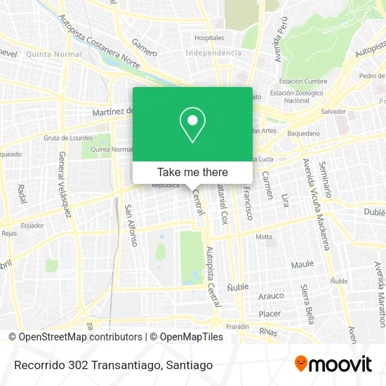 Recorrido 302 Transantiago map