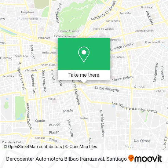 Mapa de Dercocenter  Automotora Bilbao Irarrazaval