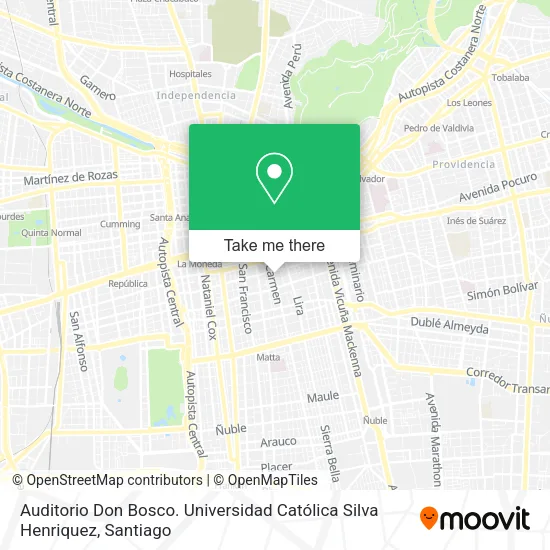 Auditorio Don Bosco. Universidad Católica Silva Henriquez map