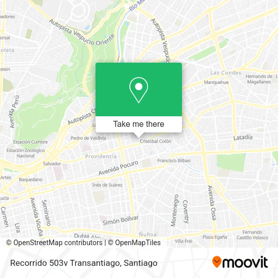 Recorrido 503v Transantiago map