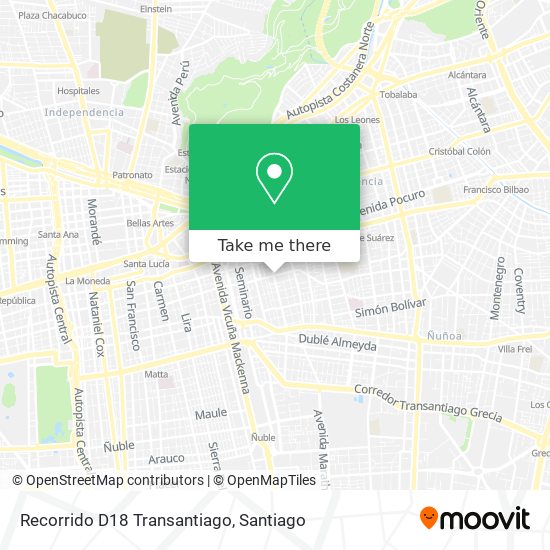 Recorrido D18 Transantiago map