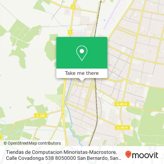 Mapa de Tiendas de Computacion Minoristas-Macrostore, Calle Covadonga 538 8050000 San Bernardo, San Bernardo, Región Metropolitana de Santiago