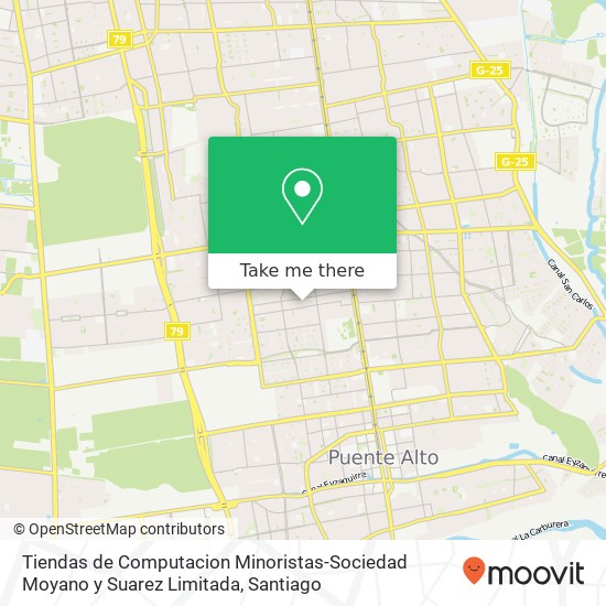 Mapa de Tiendas de Computacion Minoristas-Sociedad Moyano y Suarez Limitada, Pasaje Los Arces 2504 8150000 Puente Alto, Puente Alto, Región Metropolitana de Santiago