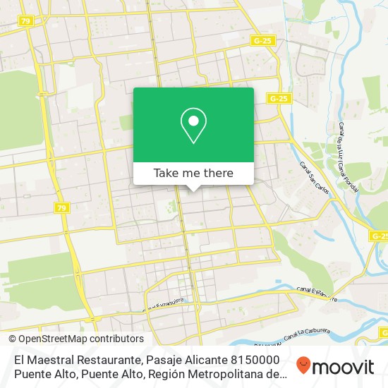 Mapa de El Maestral Restaurante, Pasaje Alicante 8150000 Puente Alto, Puente Alto, Región Metropolitana de Santiago