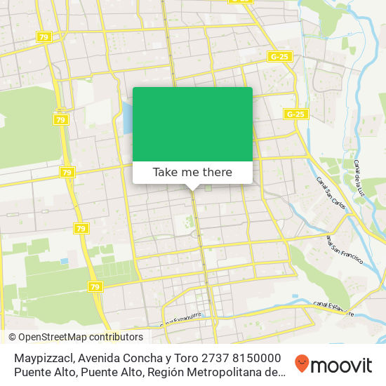 Mapa de Maypizzacl, Avenida Concha y Toro 2737 8150000 Puente Alto, Puente Alto, Región Metropolitana de Santiago