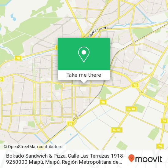 Mapa de Bokado Sandwich & Pizza, Calle Las Terrazas 1918 9250000 Maipú, Maipú, Región Metropolitana de Santiago