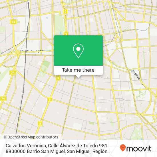 Mapa de Calzados Verónica, Calle Álvarez de Toledo 981 8900000 Barrio San Miguel, San Miguel, Región Metropolitana de Santiago