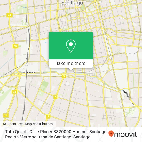 Mapa de Tutti Quanti, Calle Placer 8320000 Huemul, Santiago, Región Metropolitana de Santiago