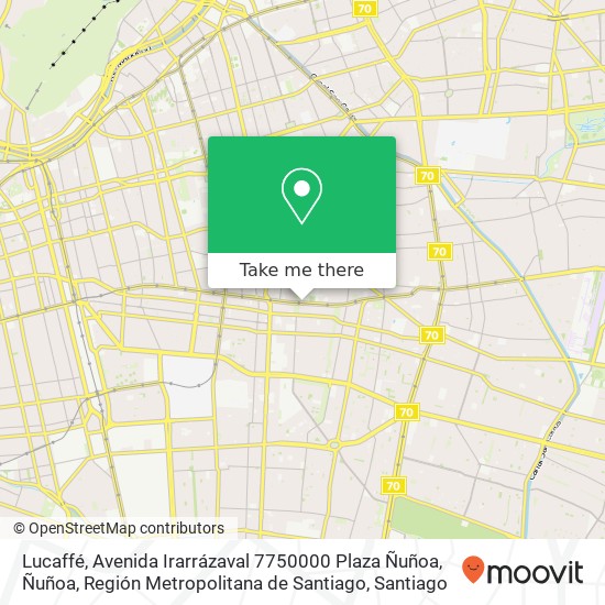 Mapa de Lucaffé, Avenida Irarrázaval 7750000 Plaza Ñuñoa, Ñuñoa, Región Metropolitana de Santiago