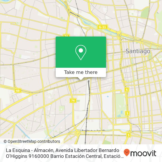 Mapa de La Esquina - Almacén, Avenida Libertador Bernardo O'Higgins 9160000 Barrio Estación Central, Estación Central, Región Met