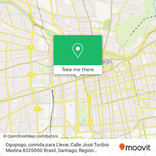 Ogopogo, comida para Llevar, Calle José Toribio Medina 8320000 Brasil, Santiago, Región Metropolitana de Santiago map