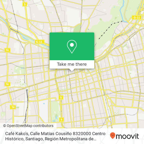 Mapa de Café Kako's, Calle Matías Cousiño 8320000 Centro Histórico, Santiago, Región Metropolitana de Santiago