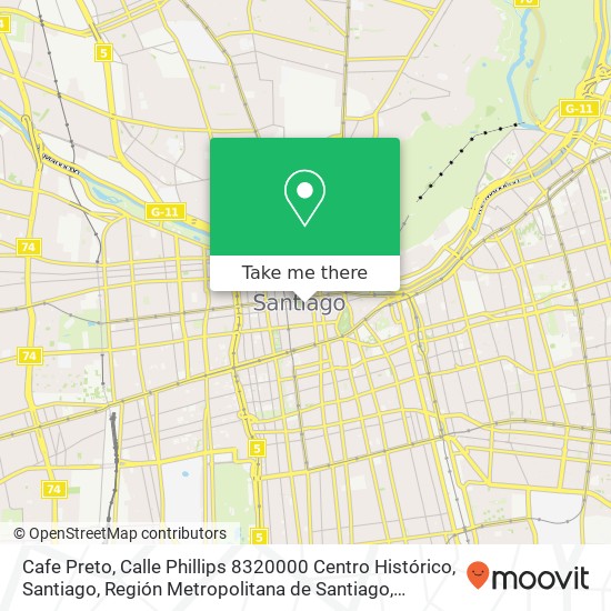 Mapa de Cafe Preto, Calle Phillips 8320000 Centro Histórico, Santiago, Región Metropolitana de Santiago