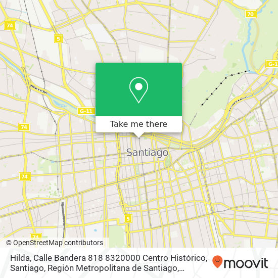 Mapa de Hilda, Calle Bandera 818 8320000 Centro Histórico, Santiago, Región Metropolitana de Santiago