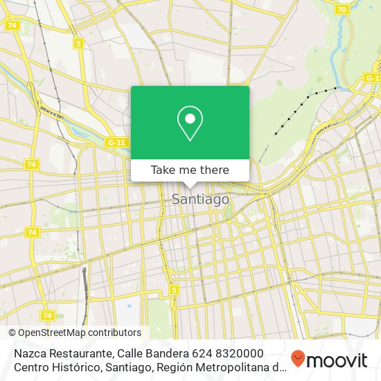 Mapa de Nazca Restaurante, Calle Bandera 624 8320000 Centro Histórico, Santiago, Región Metropolitana de Santiago