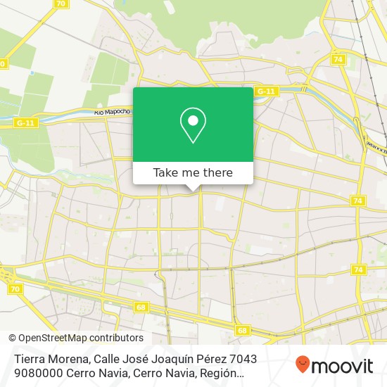 Mapa de Tierra Morena, Calle José Joaquín Pérez 7043 9080000 Cerro Navia, Cerro Navia, Región Metropolitana de Santiago