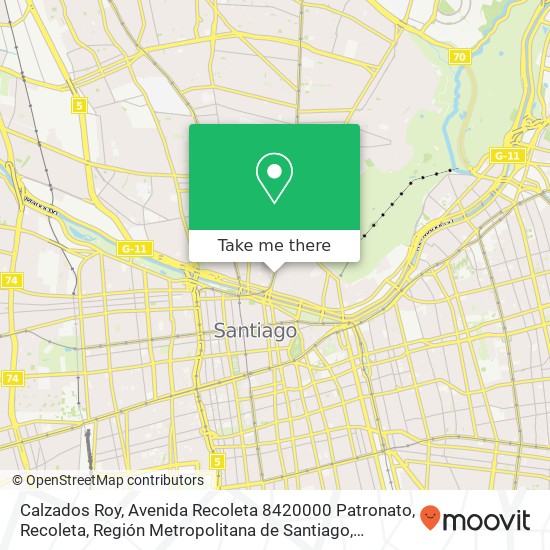 Mapa de Calzados Roy, Avenida Recoleta 8420000 Patronato, Recoleta, Región Metropolitana de Santiago