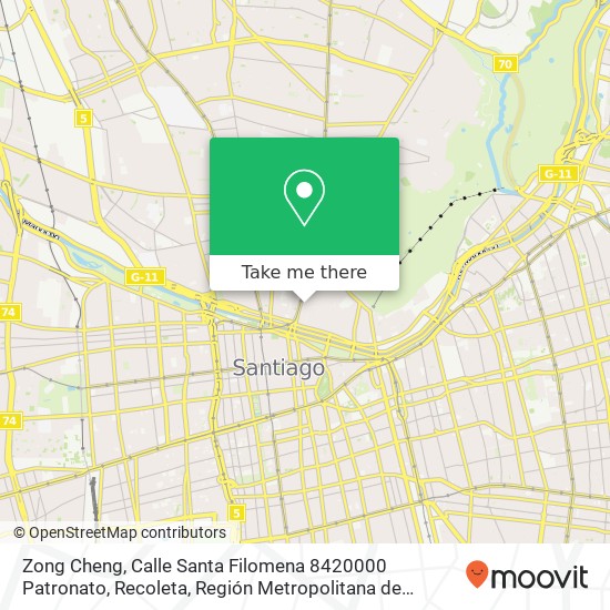 Mapa de Zong Cheng, Calle Santa Filomena 8420000 Patronato, Recoleta, Región Metropolitana de Santiago