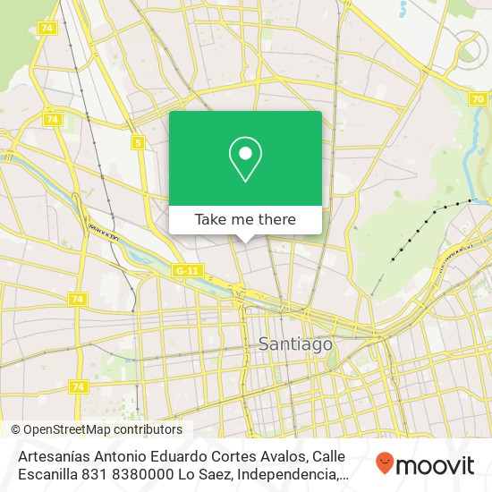 Artesanías Antonio Eduardo Cortes Avalos, Calle Escanilla 831 8380000 Lo Saez, Independencia, Región Metropolitana de Santiago map