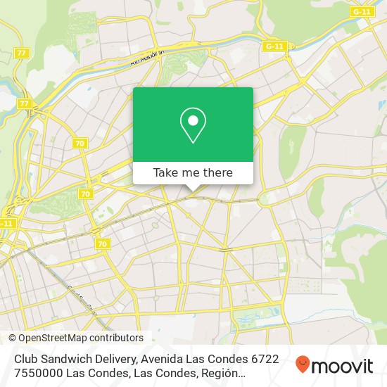 Mapa de Club Sandwich Delivery, Avenida Las Condes 6722 7550000 Las Condes, Las Condes, Región Metropolitana de Santiago