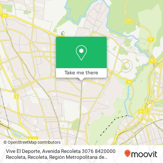 Mapa de Vive El Deporte, Avenida Recoleta 3076 8420000 Recoleta, Recoleta, Región Metropolitana de Santiago